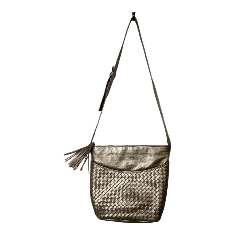 Vintage Aspects by Lisette Metallic Gold Woven Leather Shoulder Bag Crossbody‎